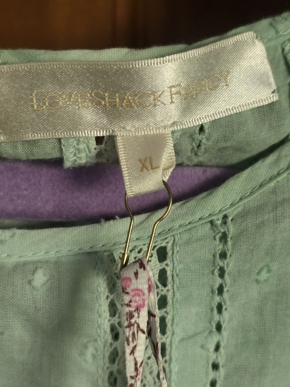 LoveShackFancy Mint Eyelet Top with Floral Tie